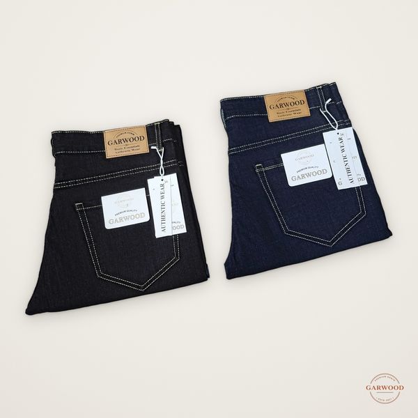 Folded Garwood jeans showing the back pocket