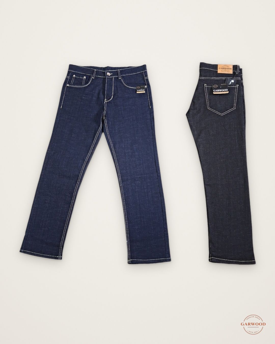 Prime Straight Fit raw wash men's jeans in navy and black